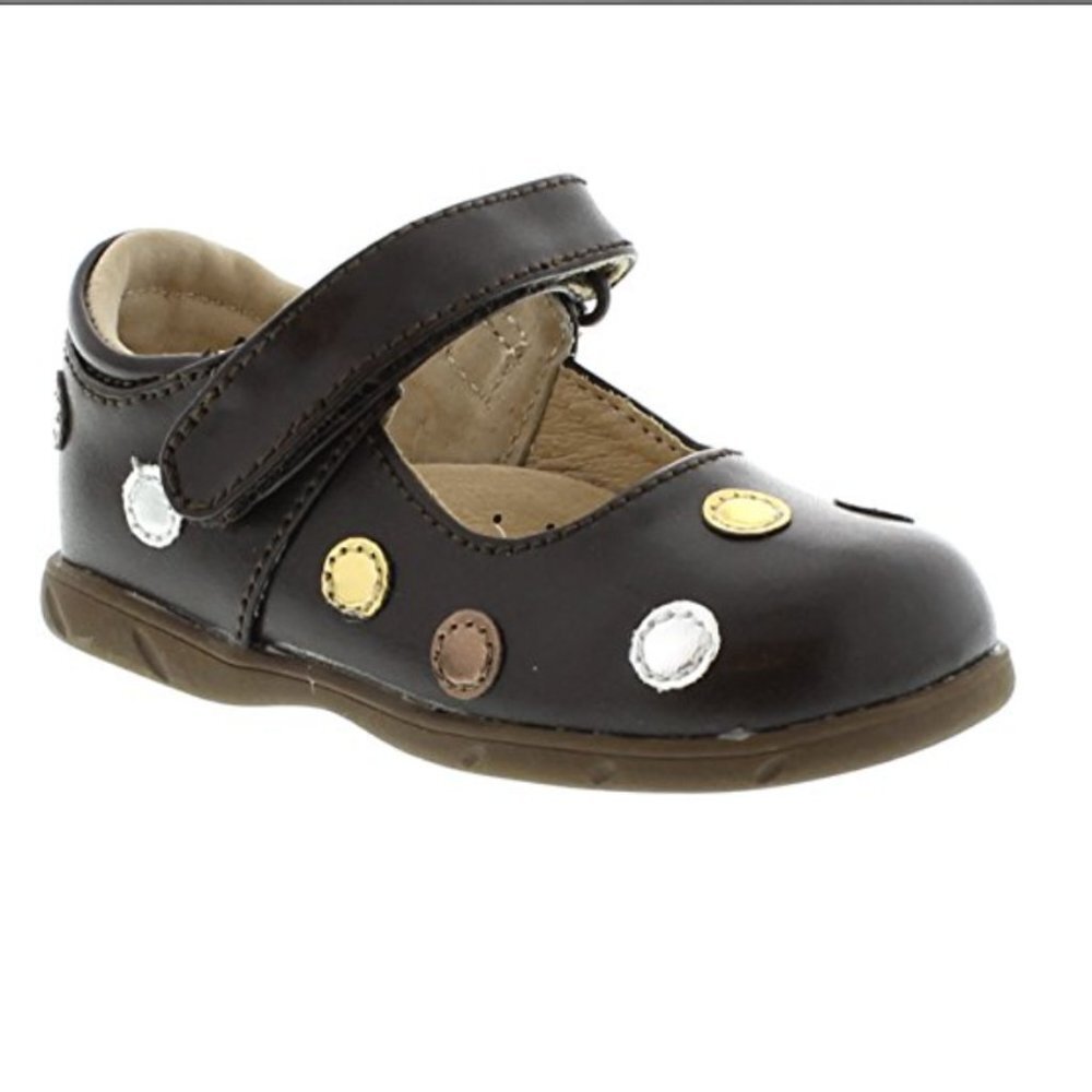 FOOTMATES brown & gold polka dot Dottie shoes
